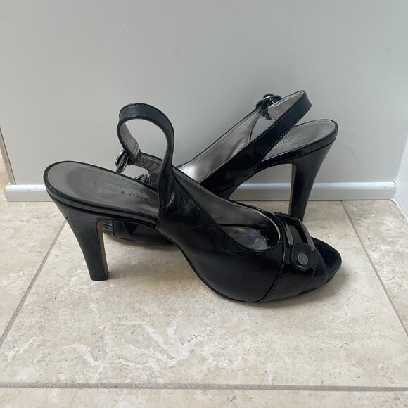 Anne Klein Evelyn Peep Toe Slingback Pump Heel, Size 9M, Black - Picture 3 of 5